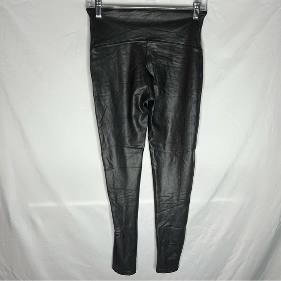 SPANX Faux Leather Leggings Petite Large Black High Rise Stretch Pants - Picture 5 of 7